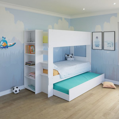 Bunk Bed with built in Bookshelf & optional trundle or drawers Bunk Bed with built in Bookshelf & optional trundle or drawers